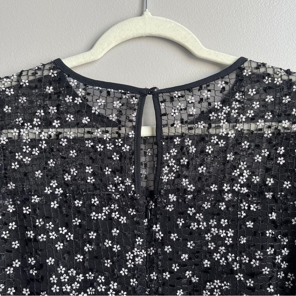 Vintage Dress Women's Small Black‎ White Daisies Retro Mod Mesh Feminine Cottage - Picture 12 of 12